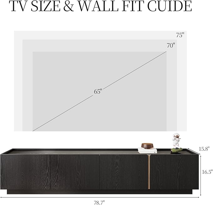 VAFON 78.7" Modern TV Stand Entertainment Center - Black Wood Media Console Cabinet with Storage, Contemporary Living Room Furniture for TVs Up to 85"