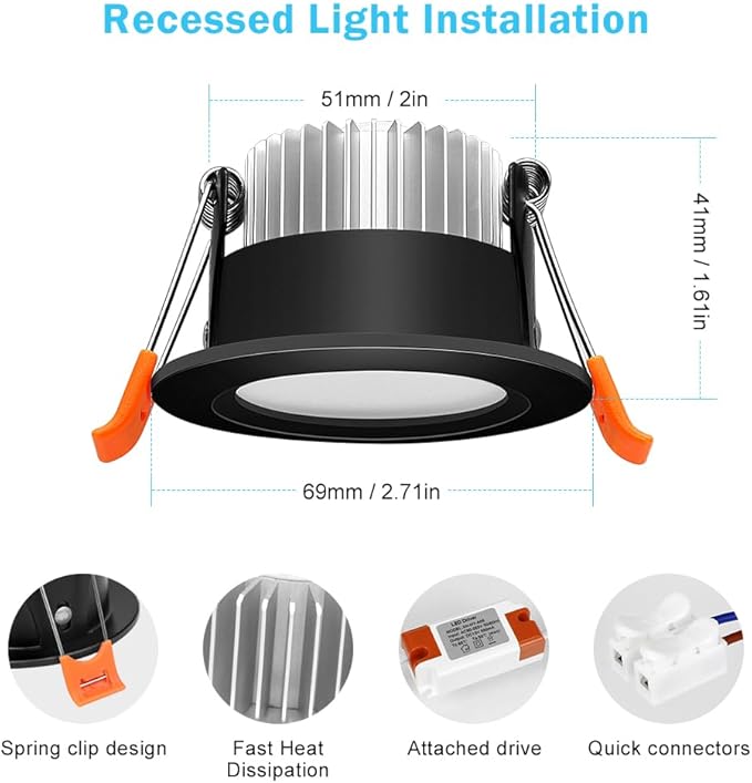 inShareplus 2 Inch Smart Recessed Lighting, 6 Pack WiFi Black LED Downlight 5W 120V, Dimmable RGBCW 2700-6500K Color Changing, Compatible with Alexa/Google, Ceiling Lights with LED Driver