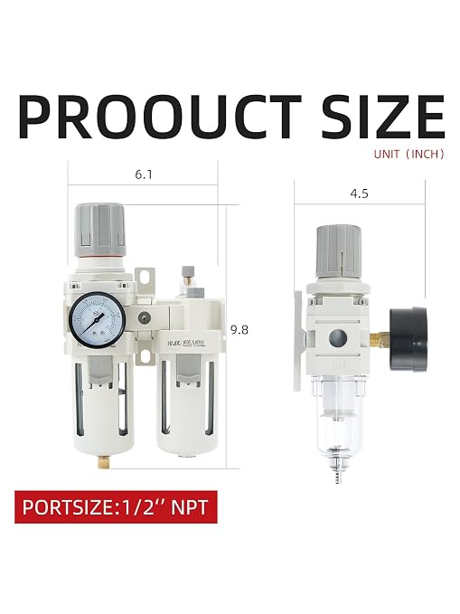 1/2" PT Compressed Air Filter Regulator Lubricator Combo Water/Oil Trap - Image 2