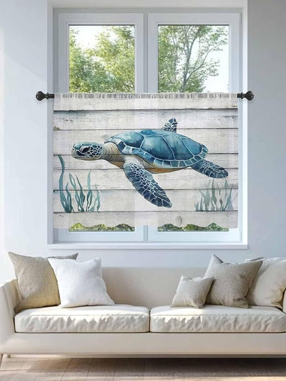 Sheer Curtains 54 Inch Length, Sea Turtle Blue Semi Sheer Curtains Light - Image 4