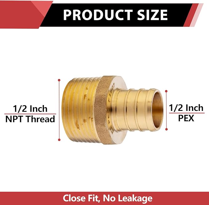 50-Pack EFIELD Pex Barb Crimp Brass Fittings 1/2 inch x 1/2 inch Male NPT - Image 2