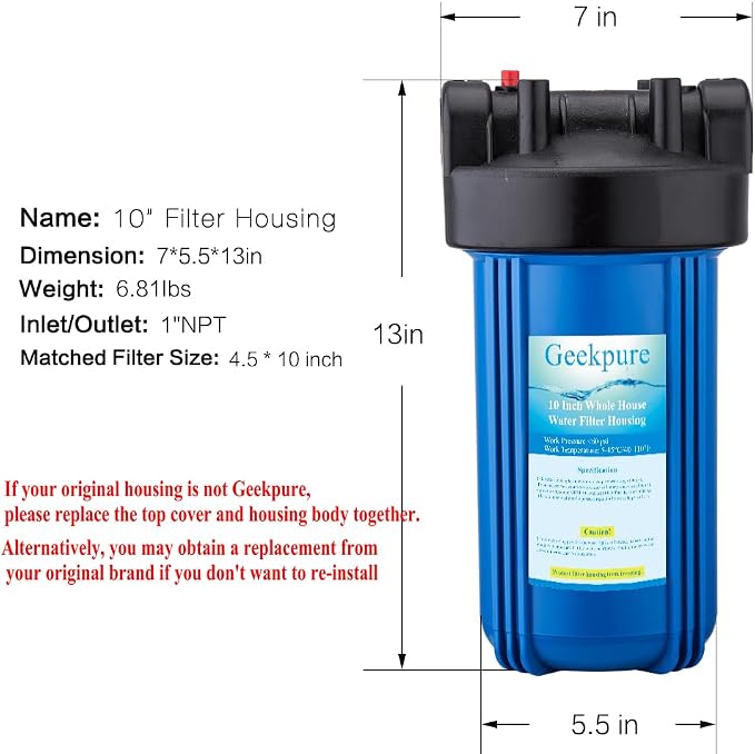 Geekpure 10-Inch Whole House Big Water Filter Housing-Fit - Image 3