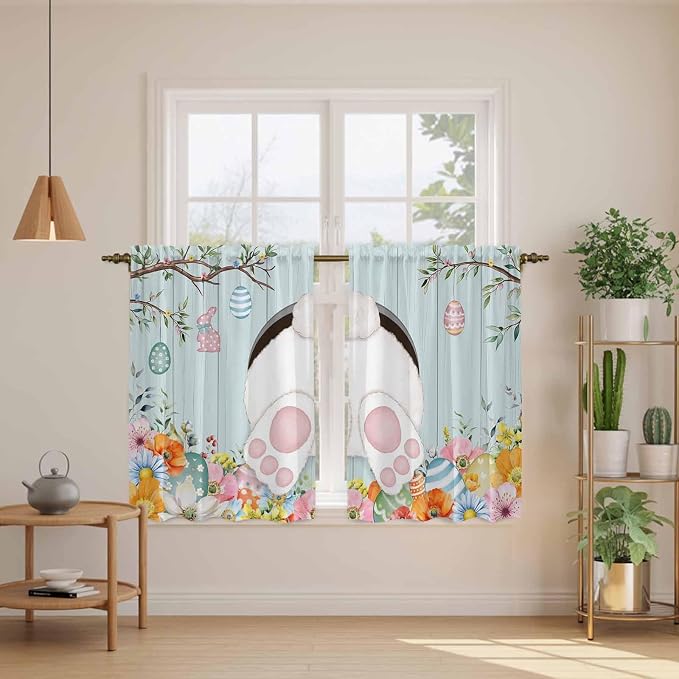 Easter Bunny Kitchen Tier Curtains 45 Inch Long 2 Panel Set, Rod Pocket Short - Image 3