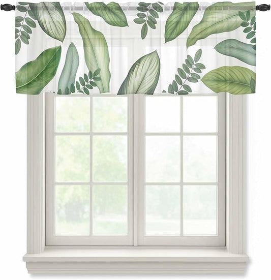 Summer Palm Leaf Sheer Valance Curtains by Houseown