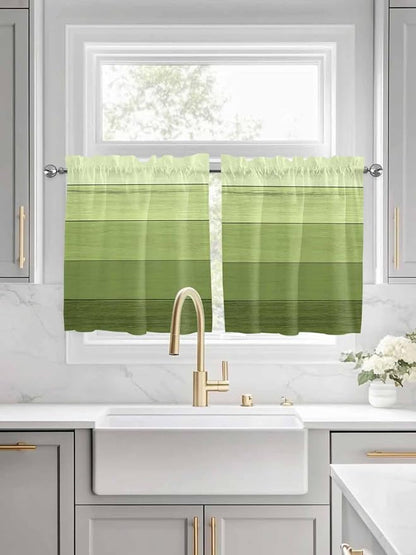 Gradient Green Wooden Board Window Valance Curtains, Retro Country Wood Grain - Image 2