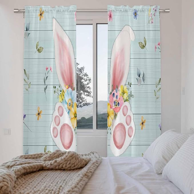Easter Window Curtains 72 Inch Long 2 Panel Set, Rod Pocket Long Curtains & - Image 4