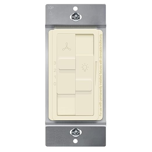 TOPGREENER Kalide Combo Dimmer Switch with 3-Speed Fan Control, Light and Fan Combination Switch, Single Pole, 2.5A, 200W LED/CFL, Neutral Wire Not Required, TGDSFS3-LA, Light Almond