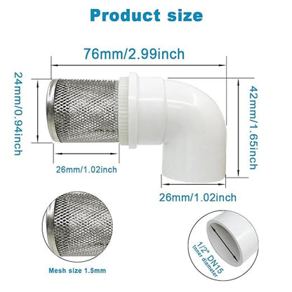 DN15 inch stainless steel filter cover connected to 90 degree elbow 1/2" PVC - Image 3