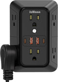 USB Wall Charger Power Strip Surge Protector with 4 USB Ports (2 USB C) Plug Extension Multiple Outlets Plug Extension Multi Outlet Plug in Adapter Spaced Outlets for Home Office Travel,White (Black)
