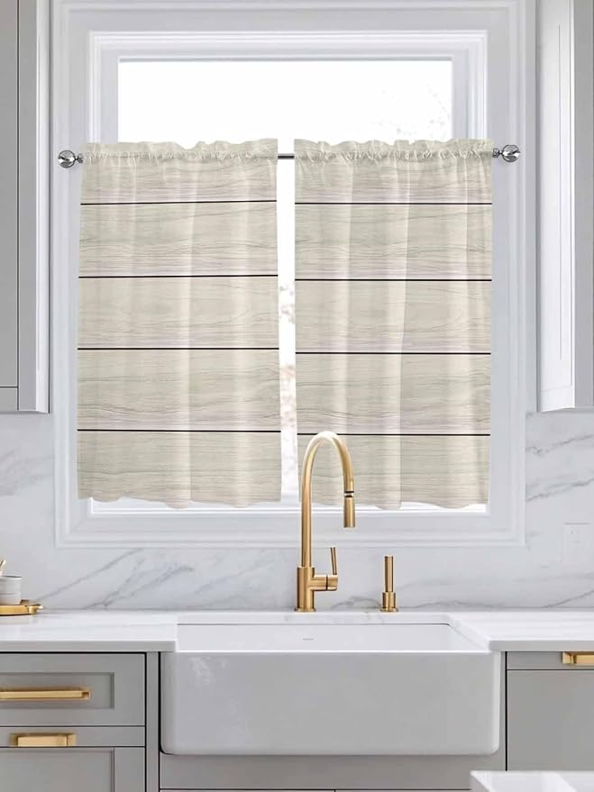 Vintage Country Wooden Board Window Valance Curtains, Gradient Wood Grain Line - Image 2