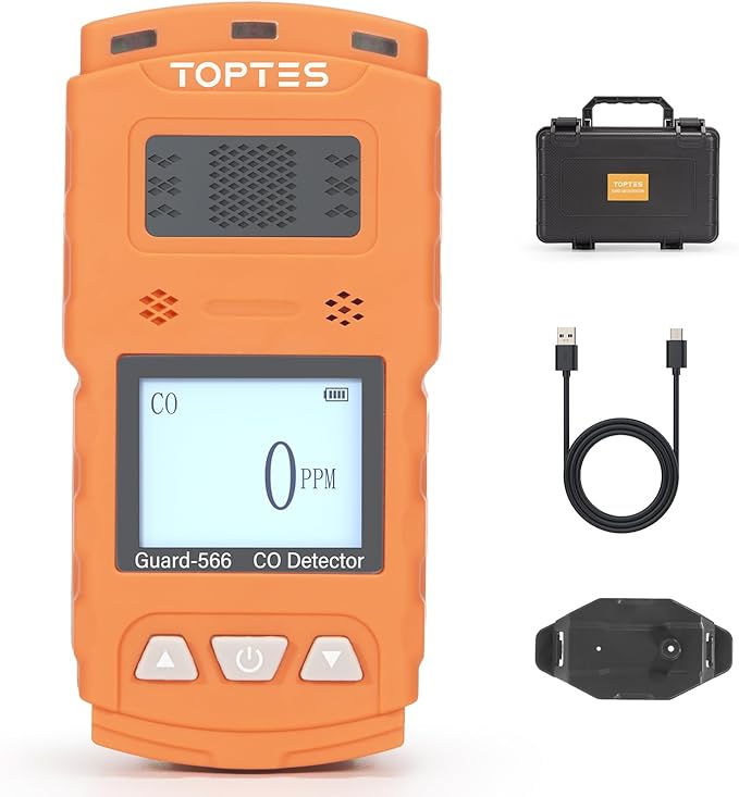 TopTes Guard-566 Portable Carbon Monoxide Detector, Rechargeable CO Detector with Back Clip, Vibration, Visual and Audible Alarms, 168h Long Standby, Adjustable Alarm Thresholds for Home, Work Use