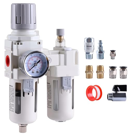 3/8 Inch NPT Compressed Air Filter Regulator Lubricator Combo, Water Oil Trap by Unknown