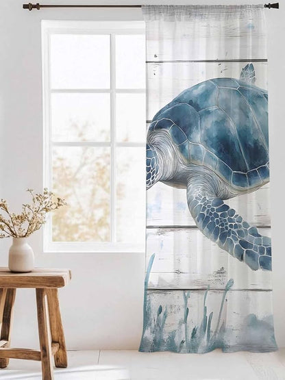 Sheer Curtains 96 Inches Long, Ocean Sea Turtle Semi Sheer Curtains Light - Image 3