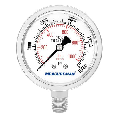 MEASUREMAN Fully Stainless Steel Hydraulic Glycerin Filled Pressure Gauge by MEASUREMAN
