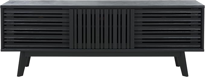 SAFAVIEH ESMA TV Stand for up to 65" Flatscreen – Black, Sliding Doors with Interior Storage, Entertainment Media Console (MED9640B)