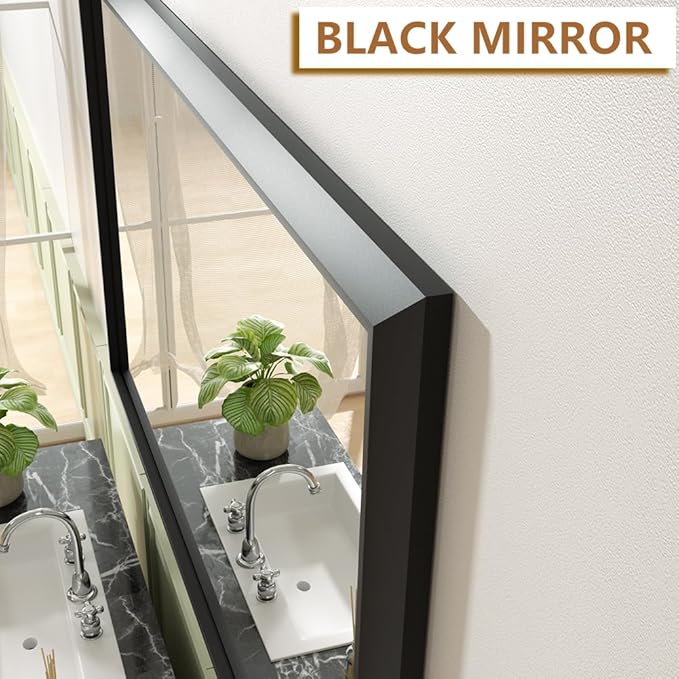 SMIROR Matte Black Bathroom Mirror for Over Sink 55x 40 inch, Metal Thick Frame Rectangle Vanity Mirror for Wall, Anti-Rust, Horizontally or Vertically Mounted