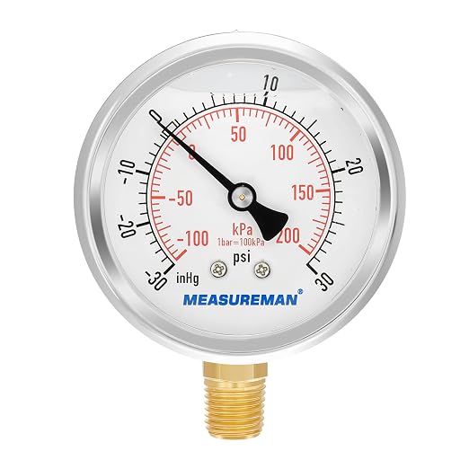 MEASUREMAN 2-1/2" dial, Glycerin Filled, Stainless Steel case, Brass Inside by MEASUREMAN