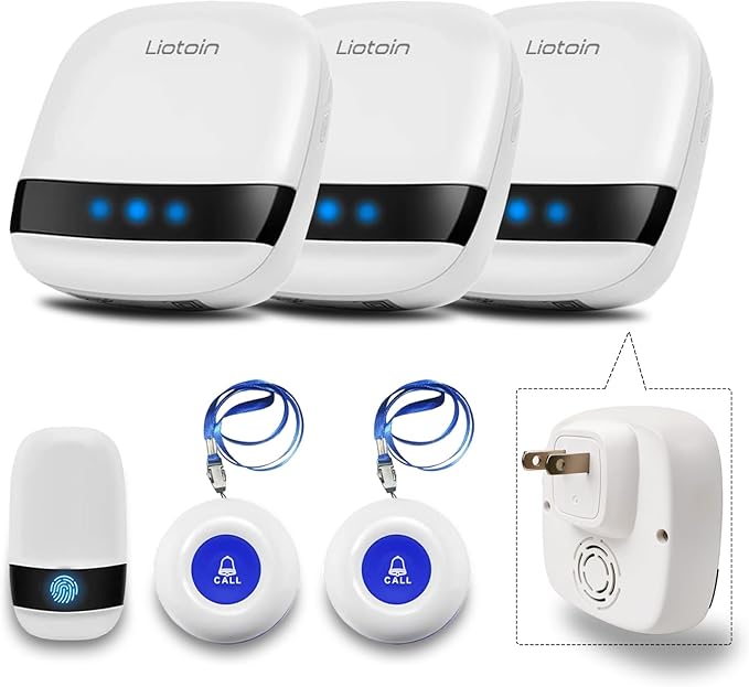 LIOTOIN Caregiver Pager Wireless Call Button Alert Button Call Bell Emergency Button for Home/Elderly/Patients Panic Button Nurse Alert Call System 3Call Button 3Receivers (600+ft Operating Range)