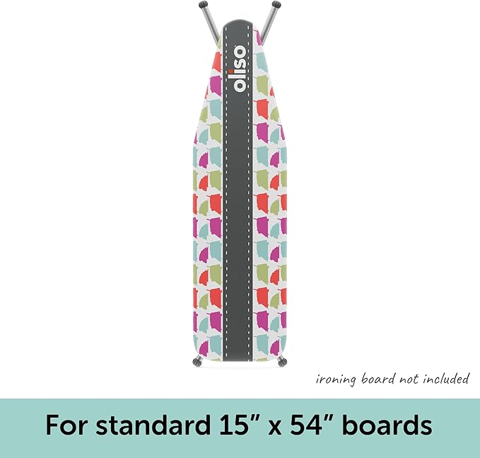 oliso Ironing Board Cover – 100% Cotton with Professional Felt Pad, Fits Standard 54" x 15" Boards – Secure Fit with Wide Elastic Edge & Adjustable Straps – Silhouette
