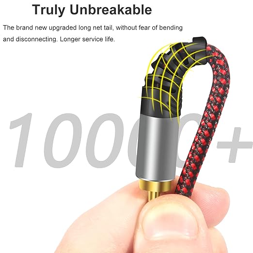 Tiierzon RCA Cable 15Ft,2Rca Male to 2-RCA Male Audio Stereo Subwoofer Cable [Hi-Fi Sound] Nylon-Braided Auxiliary Audio Cord for Home Theater, HDTV, Amplifiers, Hi-Fi Systems,Speakers and etc (15Ft)