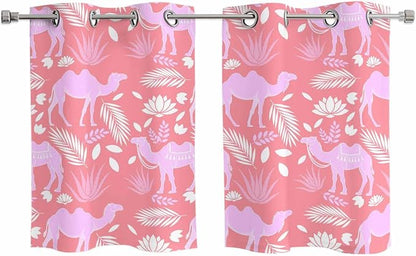 2 Panel Kitchen Cafe Curtains, Desert Camel Sunlight Filtering Nature Air by Hokiten