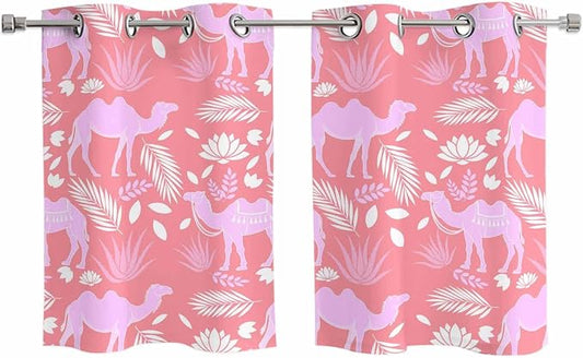 2 Panel Kitchen Cafe Curtains, Desert Camel Sunlight Filtering Nature Air by Hokiten
