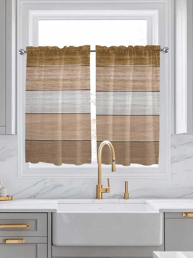 Retro Farm Wood Board Window Valance Curtains, 2 Panel - Image 3