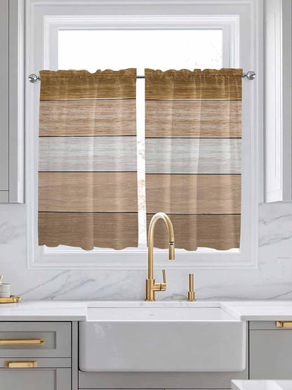 Retro Farm Wood Board Window Valance Curtains, 2 Panel - Image 3