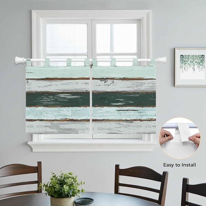 Blue Teal Kitchen Curtains 36 Inch Length, Small Window Curtains Tab Top - Image 4