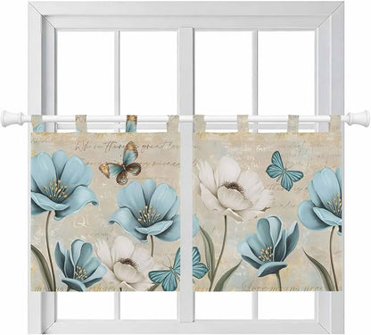 Spring Flowers Kitchen Curtains 24 Inch Length, Small Window Curtains Tab Top by Unknown