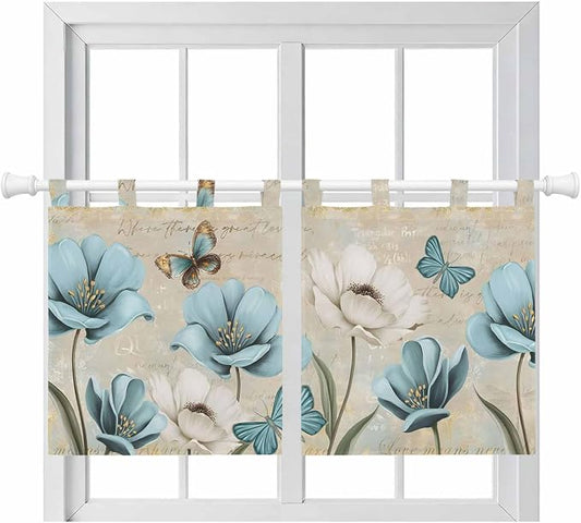 Spring Flowers Kitchen Curtains 24 Inch Length, Small Window Curtains Tab Top by Unknown