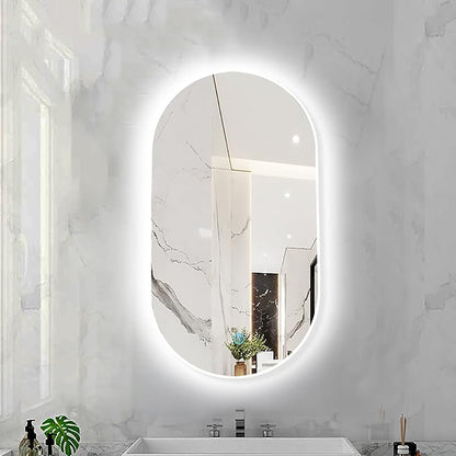 Oval LED Illuminated Bathroom Mirror, Wall-mounted Vanity Makeup Mirror by Unknown