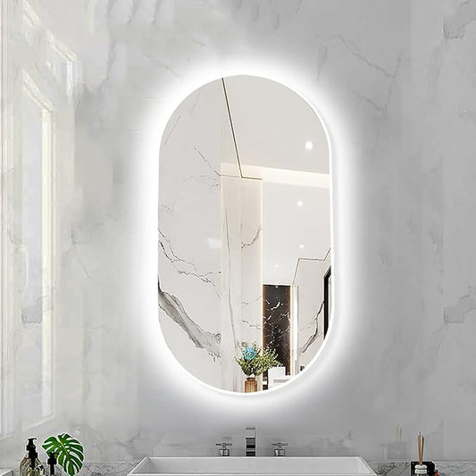 Oval LED Illuminated Bathroom Mirror, Wall-mounted Vanity Makeup Mirror by Unknown