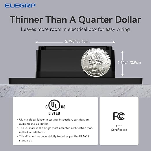 ELEGRP Dimmer Switch, Digital Dimmer Light Switch for LED Lights 150W, INC/HAL 450W, Single Pole LED Dimmer Switch, Needs Neutral Wire, Wall Plate Included, UL Listed, 1 Pack, Matte Black