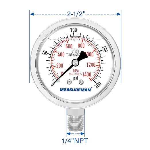 MEASUREMAN Fully Stainless Steel Hydraulic Glycerin Filled Pressure Gauge - Image 7