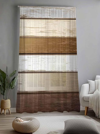 Sheer Curtains 84 Inches Long, Vintage Geometric Brown Semi Sheer Curtains - Image 2