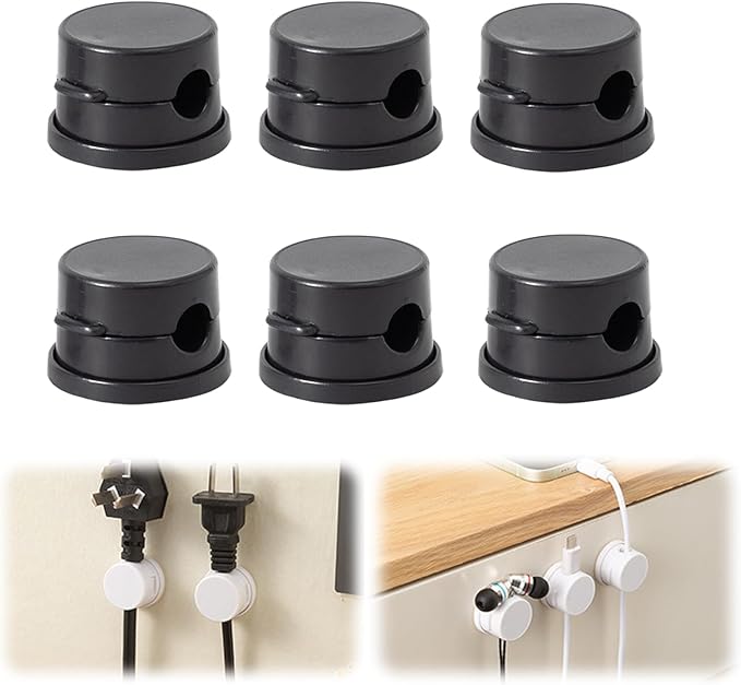 Cord Organizer Holder, Cable Management Cord Holder Organizer, Under Desk Cord Hider, for Home Office Desk Phone Car Wall Desktop Nightstand (Black-6PCS)