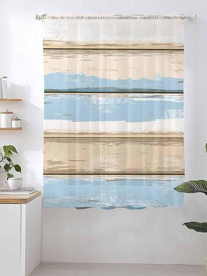 Sheer Curtains 63 Inch Length, Vintage Geometric Blue Semi Sheer Curtains Light - Image 2