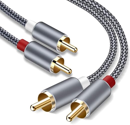 Goalfish 25ft/7.5m Nylon-Braided RCA Audio Cable - 2 Male to 2 Male Subwoofer Cable for Home Theater, HDTV, Amplifiers, Speakers, Hi-Fi Systems