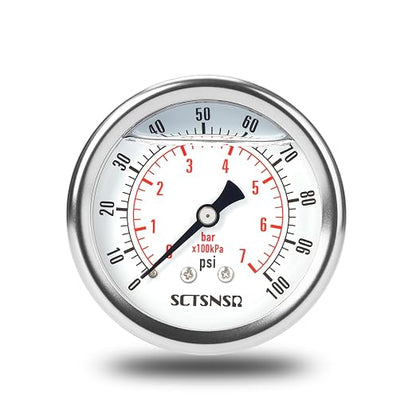 2-1/2" Dial Size, 0-100 Psi Pressure Gauge, Glycerin Liquid Filled, 1/4" NPT by SCTSNSR