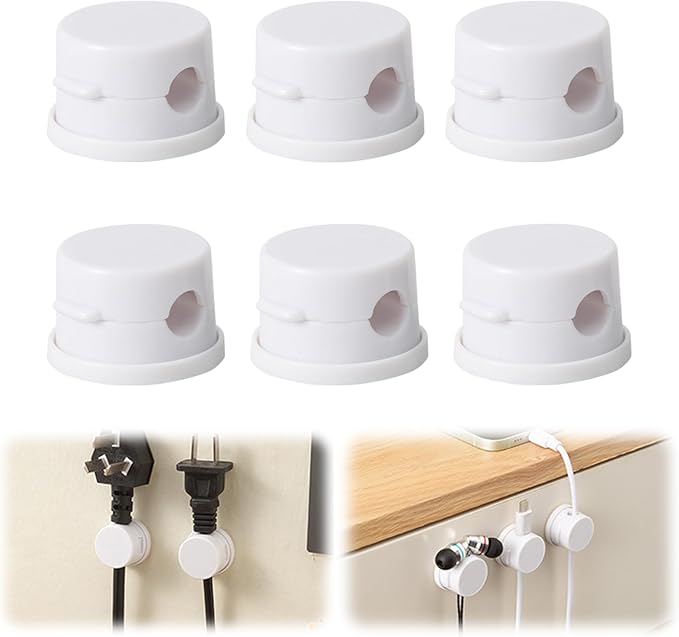 Cord Organizer Holder, Cable Management Cord Holder Organizer, Under Desk Cord Hider, for Home Office Desk Phone Car Wall Desktop Nightstand (White-6PCS)