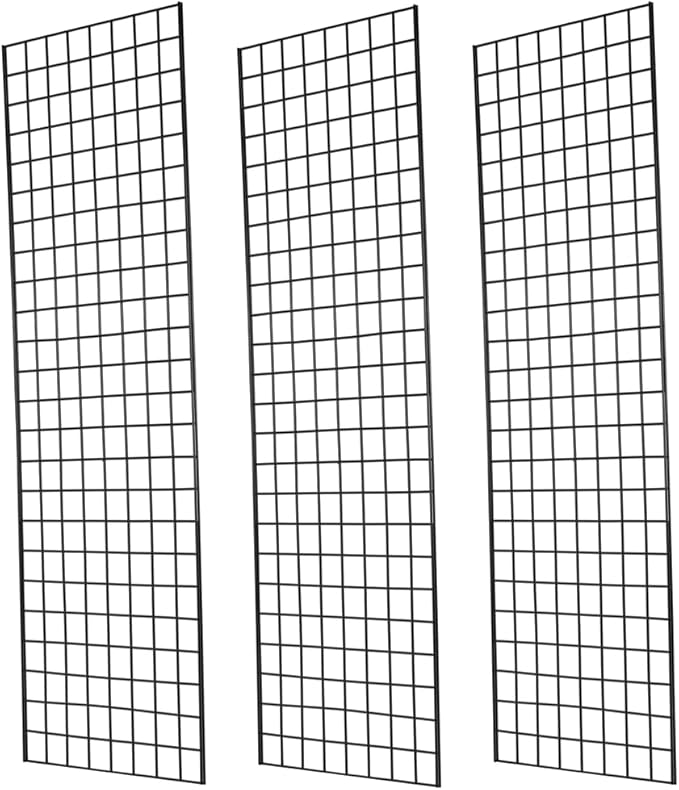 NEESEEYEE Commercial Grade Gridwall Panels – Heavy Duty Grid Panel for Any Retail Display, 2’ Width x 6’ Height, 3 Gridwall Panels Per Carton (Black Finish)