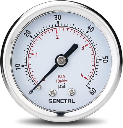 SENCTRL 0-60 Psi Pressure Gauge, 1/4 NPT Back Mount, Waterproof, Stainless by senctrl