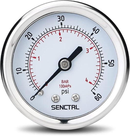 SENCTRL 0-60 Psi Pressure Gauge, 1/4 NPT Back Mount, Waterproof, Stainless by senctrl