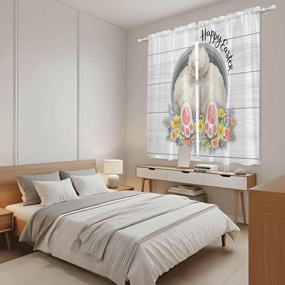 Easter Bunny Window Curtains 63 Inch Long 2 Panel Set, Rod Pocket Bedroom - Image 4