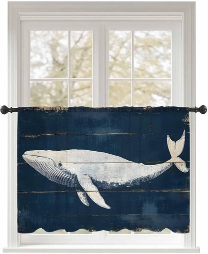 Sheer Curtains 54 Inch Length, Ocean Whale Blue Semi Sheer Curtains Light by Unknown