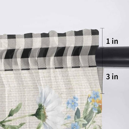 Blue Pink Floral Sheer Valance Curtains, Spring Summer Botanical Linen Black - Image 7