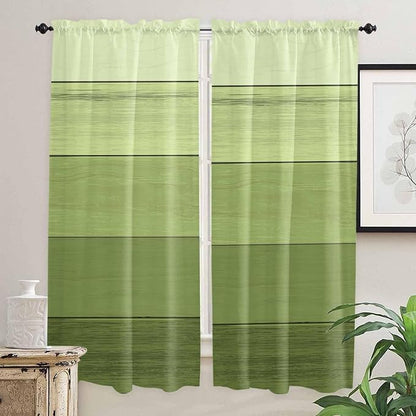 Gradient Green Wooden Board Window Valance Curtains, Retro Country Wood Grain - Image 7