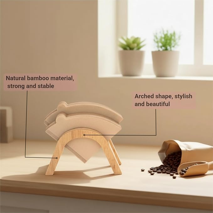 Cone Coffee Filter Holder for Counter, Bamboo Coffee Filter Storage Container - Image 4