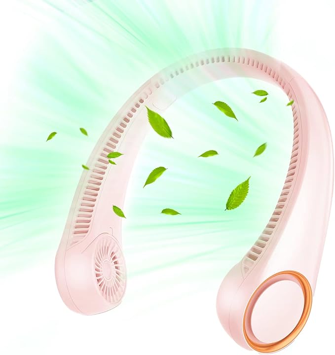 Portable Neck Fan, Hands Free Bladeless Fan, 360° Cooling Personal Fan,Wearable Quiet Fan for Outdoor Indoor, Birthday Gifts for Men Women Mom Dad, 4000mAh Battery USB Rechargeable, 3-Speeds (Pink)